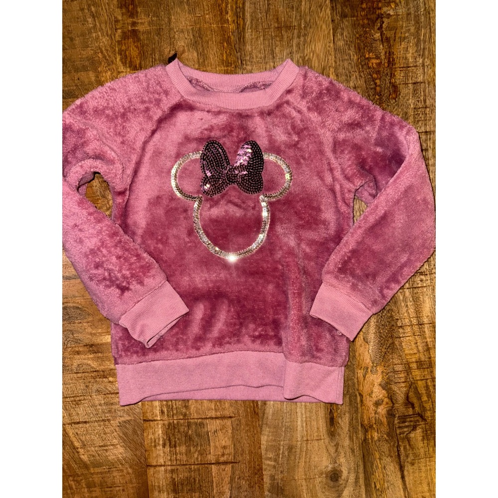 Disney Junior Minnie Mouse Pink Faux Fur Sequin Pullover Sweatshirt size 4T
